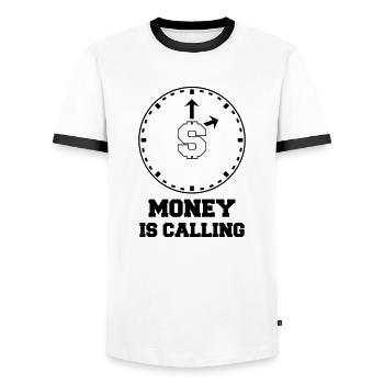 money is calling 1 - Men's Ringer Shirt - white/black - Front - AI Model Female 172 light (172cm) & AI Model Male 178 dark (178cm)