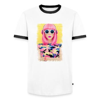 Retro-Mode Vintage coole 80er Jahre Frau Mädchen Pop Art - Männer Kontrast-T-Shirt - Weiß/Schwarz - Vorne - AI Model Female 172 light (172cm) & AI Model Male 178 dark (178cm)