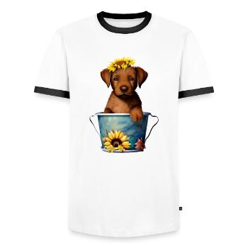 Labrador owner Labrador Retriever puppy - Men's Ringer Shirt - white/black - Front - AI Model Female 172 light (172cm) & AI Model Male 178 dark (178cm)