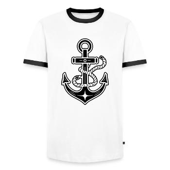 Bateau d’ancre Navire Nautique - T-shirt contrasté Homme - blanc/noir - Devant - AI Model Female 172 light (172cm) & AI Model Male 178 dark (178cm)