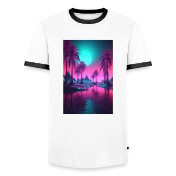 Eine surreale kosmische Synthwave Retrowave Nacht - Männer Kontrast-T-Shirt - Weiß/Schwarz - Vorne - AI Model Female 172 light (172cm) & AI Model Male 178 dark (178cm)