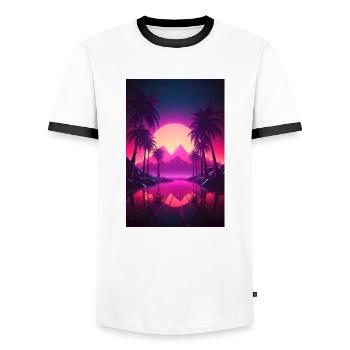 Beachside Beats: Synthwave-Vibes unter Palmen - Männer Kontrast-T-Shirt - Weiß/Schwarz - Vorne - AI Model Female 172 light (172cm) & AI Model Male 178 dark (178cm)