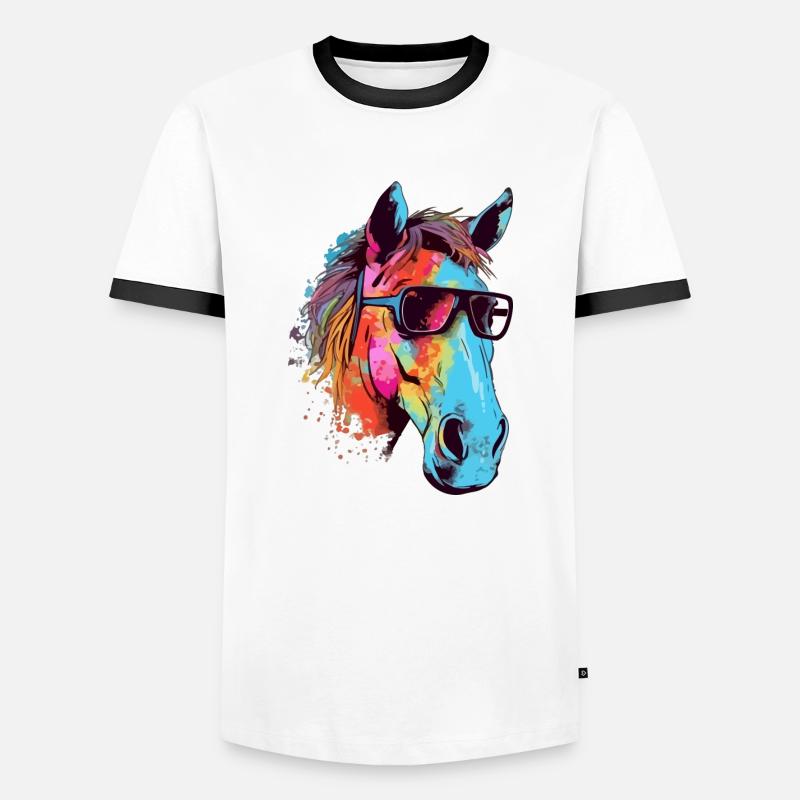 Rene das Pferd - Männer Kontrast-T-Shirt - Weiß/Schwarz