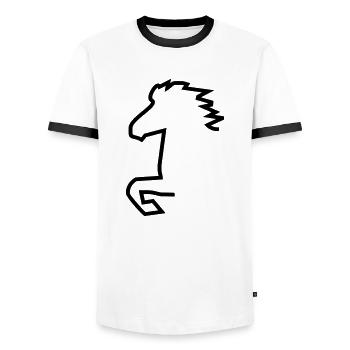 Islandpferd - Männer Kontrast-T-Shirt - Weiß/Schwarz - Vorne - AI Model Female 172 light (172cm) & AI Model Male 178 dark (178cm)