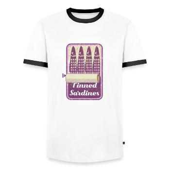 Sardinen in einem Zinnvektor - Männer Kontrast-T-Shirt - Weiß/Schwarz - Vorne - AI Model Female 172 light (172cm) & AI Model Male 178 dark (178cm)