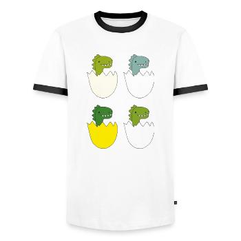 dino baby 4 fach - Männer Kontrast-T-Shirt - Weiß/Schwarz - Vorne - AI Model Female 172 light (172cm) & AI Model Male 178 dark (178cm)