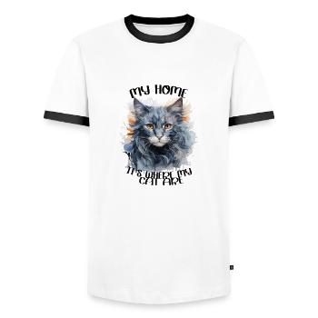 My home it's whare my cat are, my cat house - Men's Ringer Shirt - white/black - Front - AI Model Female 172 light (172cm) & AI Model Male 178 dark (178cm)