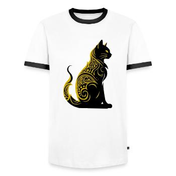 Cat - Men's Ringer Shirt - white/black - Front - AI Model Female 172 light (172cm) & AI Model Male 178 dark (178cm)