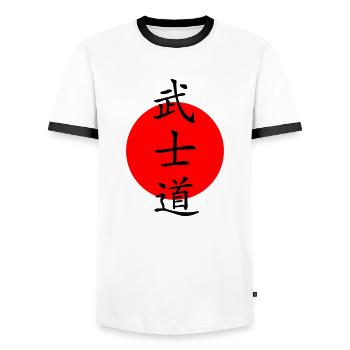 Bushido - Der Weg des Kriegers - Männer Kontrast-T-Shirt - Weiß/Schwarz - Vorne - AI Model Female 172 light (172cm) & AI Model Male 178 dark (178cm)