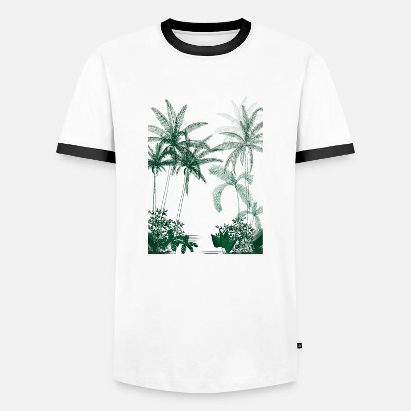 Rainforest Green Palm Trees - Men's Ringer Shirt - white/black