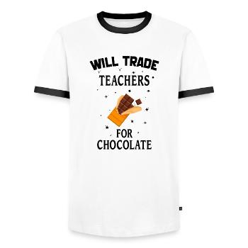 Will Trade Teachers For Chocolate Teachers Choco - T-shirt contrasté Homme - blanc/noir - Devant - AI Model Female 172 light (172cm) & AI Model Male 178 dark (178cm)