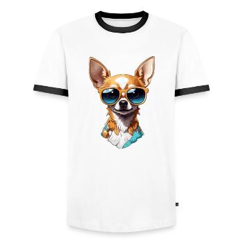 Chihuahua / small dog / animal / tiny / breed - Men's Ringer Shirt - white/black - Front - AI Model Female 172 light (172cm) & AI Model Male 178 dark (178cm)