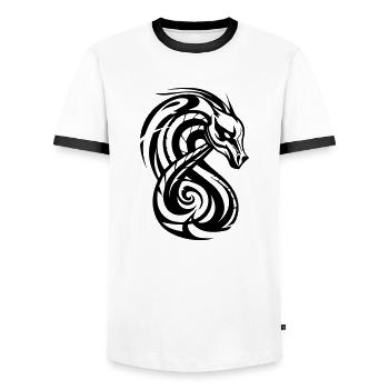 Art tribal à tête de serpent - T-shirt contrasté Homme - blanc/noir - Devant - AI Model Female 172 light (172cm) & AI Model Male 178 dark (178cm)