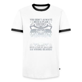 Scandinavie nordique rétro viking mythologie mystique - T-shirt contrasté Homme - blanc/noir - Devant - AI Model Female 172 light (172cm) & AI Model Male 178 dark (178cm)