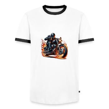 Burn out instead of burn fat motorcycle biker - Men's Ringer Shirt - white/black - Front - AI Model Female 172 light (172cm) & AI Model Male 178 dark (178cm)