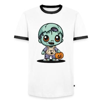 Zombie Halloween Bande dessinée effrayante - T-shirt contrasté Homme - blanc/noir - Devant - AI Model Female 172 light (172cm) & AI Model Male 178 dark (178cm)