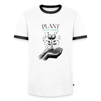 Plant Seeds of Kindness - Men's Ringer Shirt - white/black - Front - AI Model Female 172 light (172cm) & AI Model Male 178 dark (178cm)
