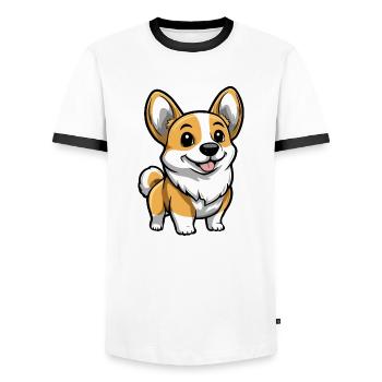 Corgi Dog Comic Cute - Men's Ringer Shirt - white/black - Front - AI Model Female 172 light (172cm) & AI Model Male 178 dark (178cm)