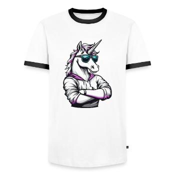 Bande dessinée Licorne - T-shirt contrasté Homme - blanc/noir - Devant - AI Model Female 172 light (172cm) & AI Model Male 178 dark (178cm)