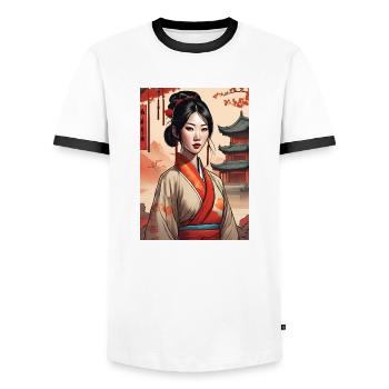 Asie Asiatique Japonais Belle Femme Japon - T-shirt contrasté Homme - blanc/noir - Devant - AI Model Female 172 light (172cm) & AI Model Male 178 dark (178cm)