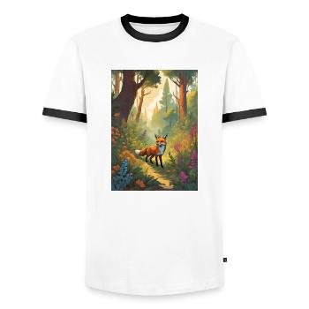 Fox in the Forest Green Fairy Tale - Men's Ringer Shirt - white/black - Front - AI Model Female 172 light (172cm) & AI Model Male 178 dark (178cm)