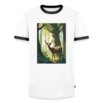 Deer in the forest green - Men's Ringer Shirt - white/black - Front - AI Model Female 172 light (172cm) & AI Model Male 178 dark (178cm)