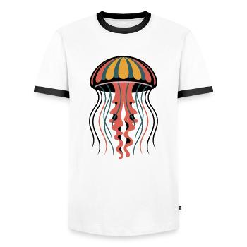Colorful Retro Jellyfish Graphic - Men's Ringer Shirt - white/black - Front - AI Model Female 172 light (172cm) & AI Model Male 178 dark (178cm)