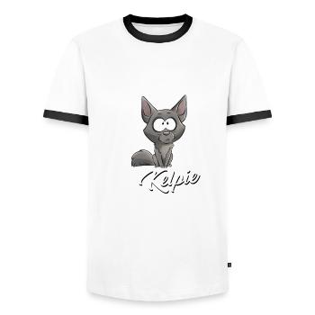 je Suis Kelpie Fawn - blanc FR - T-shirt contrasté Homme - blanc/noir - Devant - AI Model Female 172 light (172cm) & AI Model Male 178 dark (178cm)