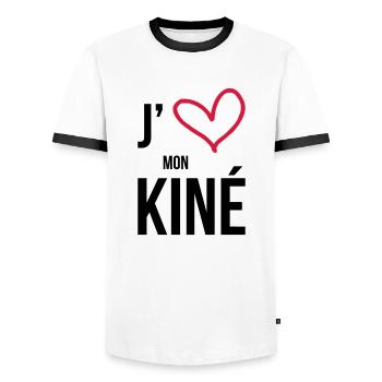 J'aime mon Kiné - Men's Ringer Shirt - white/black - Front - AI Model Female 172 light (172cm) & AI Model Male 178 dark (178cm)