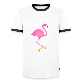 This Is How I Roll Flamingo Skateboard Skater - Männer Kontrast-T-Shirt - Weiß/Schwarz - Vorne - AI Model Female 172 light (172cm) & AI Model Male 178 dark (178cm)