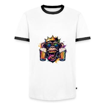 Malle Party Team | Affe Lustig - Männer Kontrast-T-Shirt - Weiß/Schwarz - Vorne - AI Model Female 172 light (172cm) & AI Model Male 178 dark (178cm)