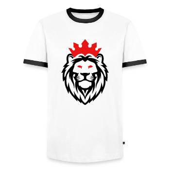 Minimalistischer Löwe: Eleganz und Kraft - Männer Kontrast-T-Shirt - Weiß/Schwarz - Vorne - AI Model Female 172 light (172cm) & AI Model Male 178 dark (178cm)