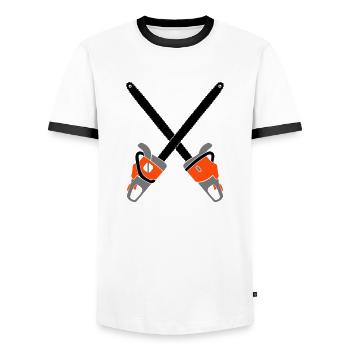 Kettensäge Wappen - Männer Kontrast-T-Shirt - Weiß/Schwarz - Vorne - AI Model Female 172 light (172cm) & AI Model Male 178 dark (178cm)