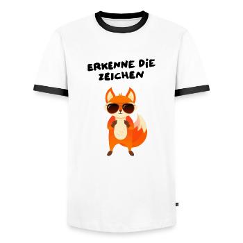 Erkenne Die Zeichen - Fuchs Mittelfinger - Männer Kontrast-T-Shirt - Weiß/Schwarz - Vorne - AI Model Female 172 light (172cm) & AI Model Male 178 dark (178cm)