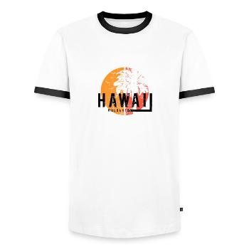 Künstlerischer Molokai-Hawaii-Urlaub mit coolen Palmen - Männer Kontrast-T-Shirt - Weiß/Schwarz - Vorne - AI Model Female 172 light (172cm) & AI Model Male 178 dark (178cm)