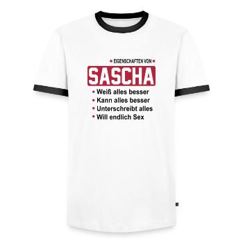 sascha - Männer Kontrast-T-Shirt - Weiß/Schwarz - Vorne - AI Model Female 172 light (172cm) & AI Model Male 178 dark (178cm)