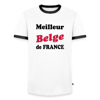Meilleur belge de France 222 - T-shirt contrasté Homme - blanc/noir - Devant - AI Model Female 172 light (172cm) & AI Model Male 178 dark (178cm)