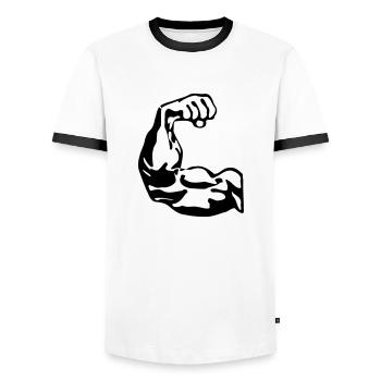 Bodybuilder biceps - Men's Ringer Shirt - white/black - Front - AI Model Female 172 light (172cm) & AI Model Male 178 dark (178cm)