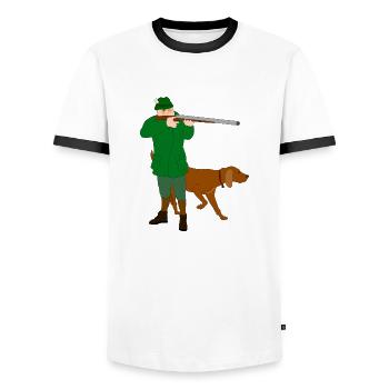 Chasse, chien, chasseur - T-shirt contrasté Homme - blanc/noir - Devant - AI Model Female 172 light (172cm) & AI Model Male 178 dark (178cm)