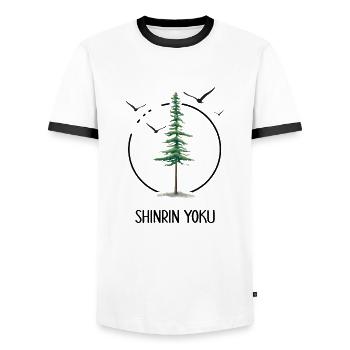 Waldbaden Wald shinrin yoku Waldgänger Waldbad - Männer Kontrast-T-Shirt - Weiß/Schwarz - Vorne - AI Model Female 172 light (172cm) & AI Model Male 178 dark (178cm)