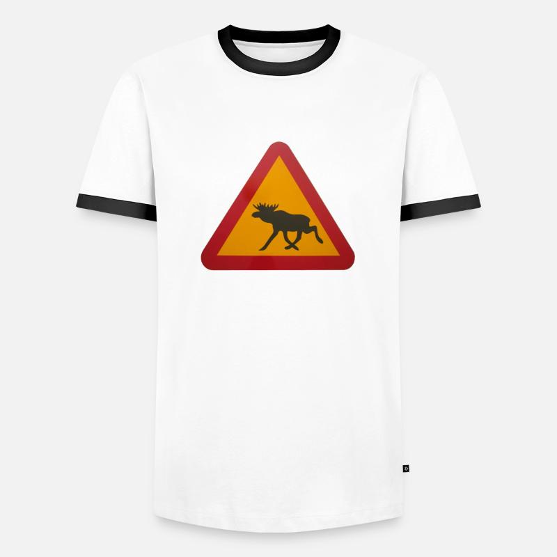 Warnschild Elch - Männer Kontrast-T-Shirt - Weiß/Schwarz