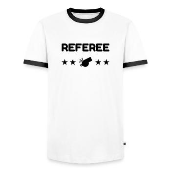 Arbitre / Arbitrage / Sport / Sifflet - T-shirt contrasté Homme - blanc/noir - Devant - AI Model Female 172 light (172cm) & AI Model Male 178 dark (178cm)