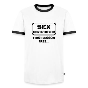 sexe / drague / seduction / fête / sexy / sex - T-shirt contrasté Homme - blanc/noir - Devant - AI Model Female 172 light (172cm) & AI Model Male 178 dark (178cm)