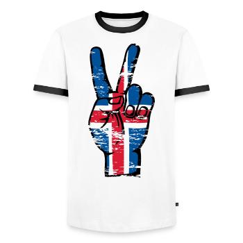 Iceland Flag Peace Victory Symbol Used - Men's Ringer Shirt - white/black - Front - AI Model Female 172 light (172cm) & AI Model Male 178 dark (178cm)