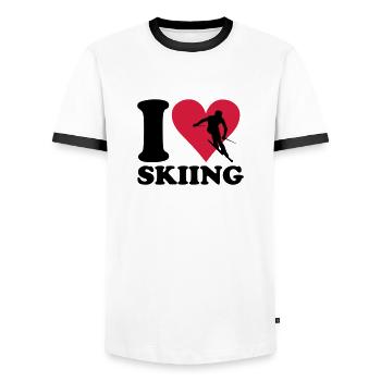 I love Skiing - Ski - Männer Kontrast-T-Shirt - Weiß/Schwarz - Vorne - AI Model Female 172 light (172cm) & AI Model Male 178 dark (178cm)