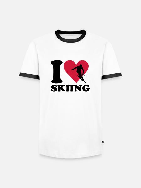 I love Skiing - Ski - Männer Kontrast-T-Shirt - Weiß/Schwarz