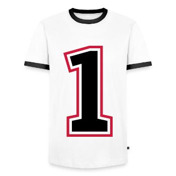 1 number - Men's Ringer Shirt - white/black - Front - AI Model Female 172 light (172cm) & AI Model Male 178 dark (178cm)