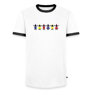 HORA - Traditional Romanian folk art - Men's Ringer Shirt - white/black - Front - AI Model Female 172 light (172cm) & AI Model Male 178 dark (178cm)