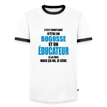 compliqué d'être un bogosse et un éducateur - T-shirt contrasté Homme - blanc/noir - Devant - AI Model Female 172 light (172cm) & AI Model Male 178 dark (178cm)