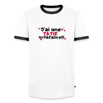 mA TATIE déchire - T-shirt contrasté Homme - blanc/noir - Devant - AI Model Female 172 light (172cm) & AI Model Male 178 dark (178cm)